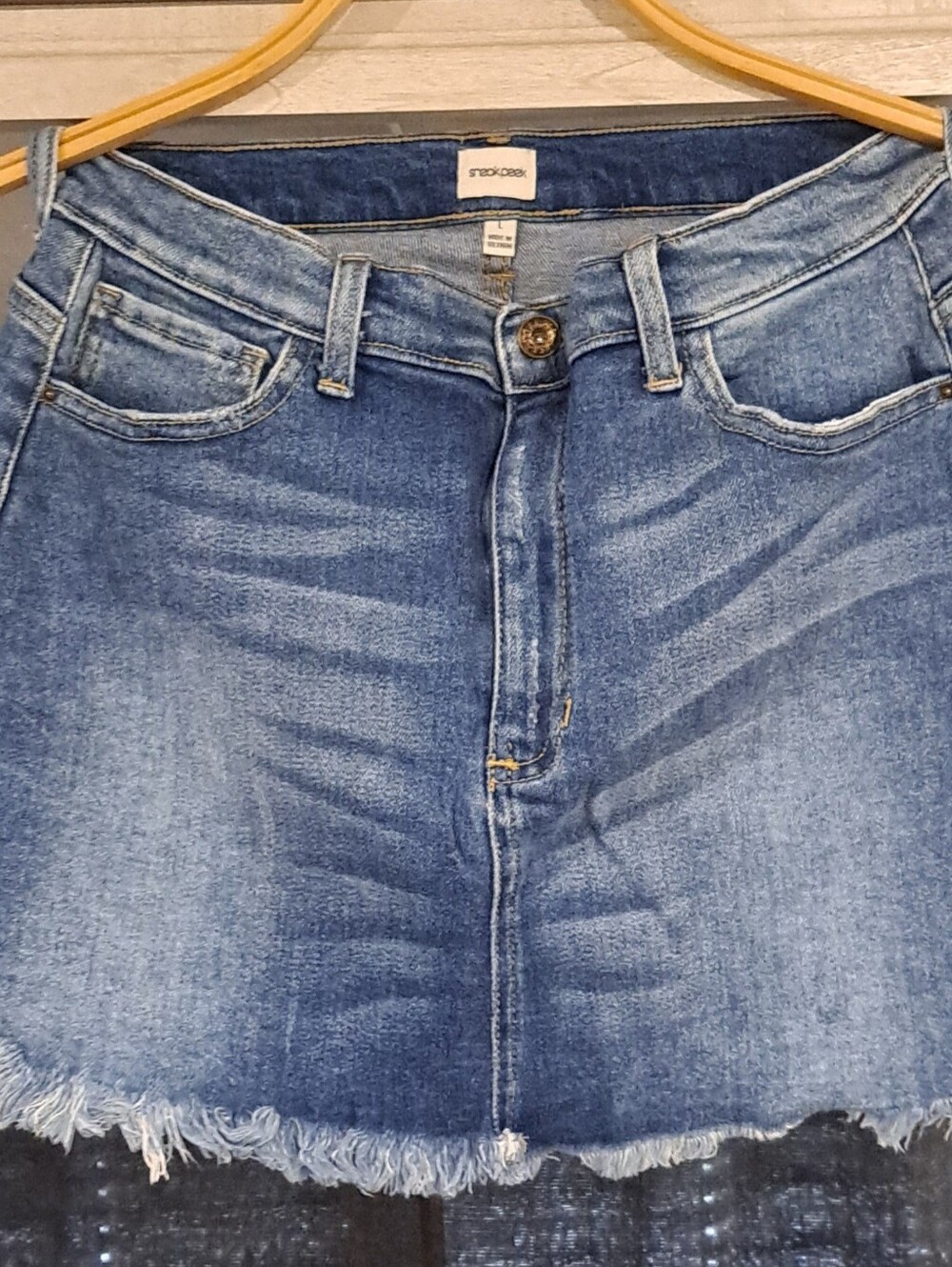 Sneak Peek Light Blue Distressed Denim Mini Skirt
